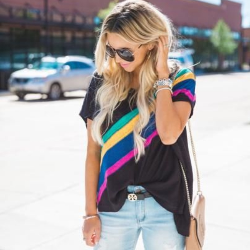 We the free shirt with multicolor stripes